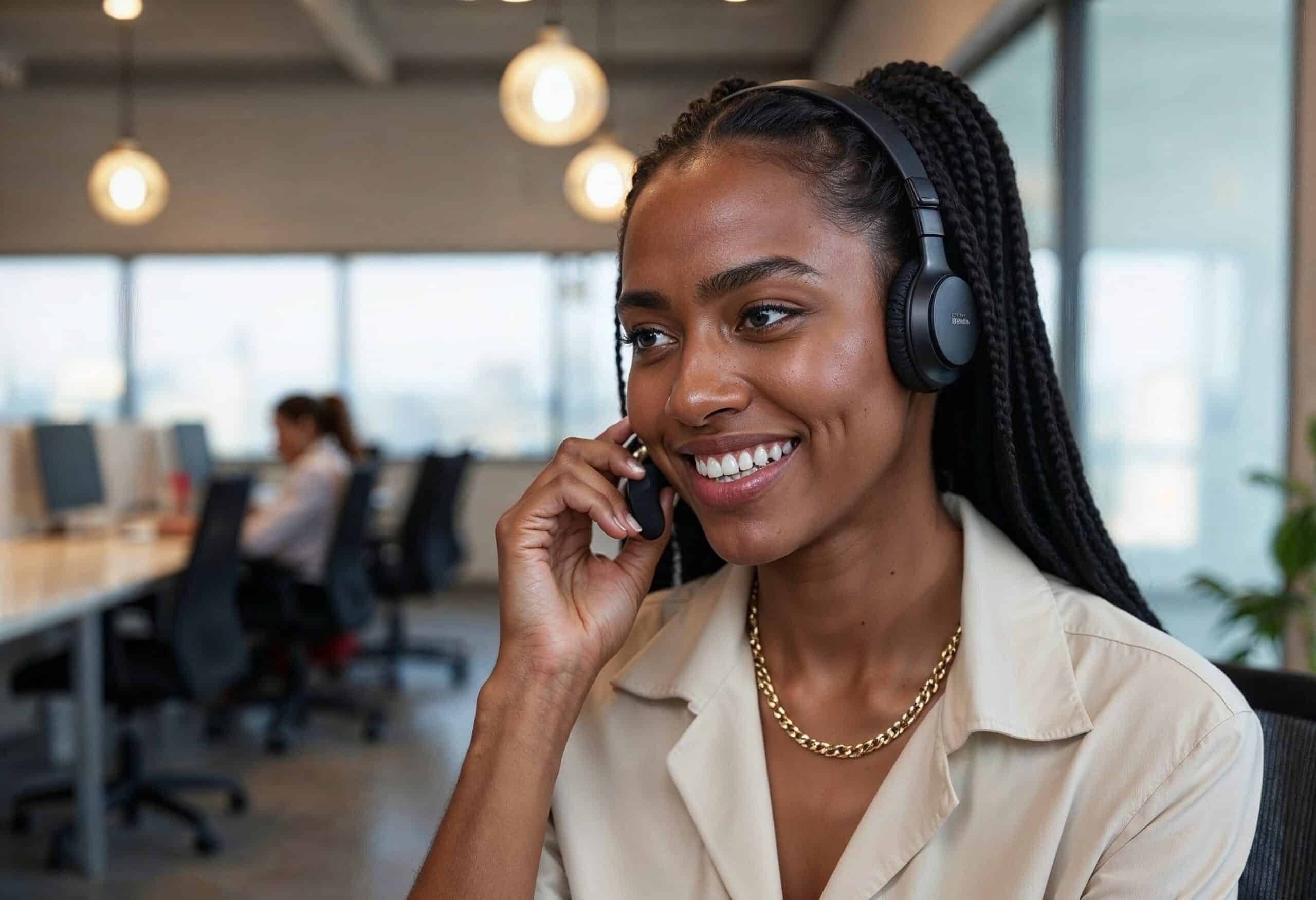 Une chargé relation clientèle répondant à des apels