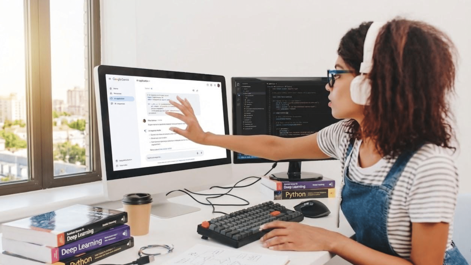 Une ingénieur IA travaillant devant son ordinateur